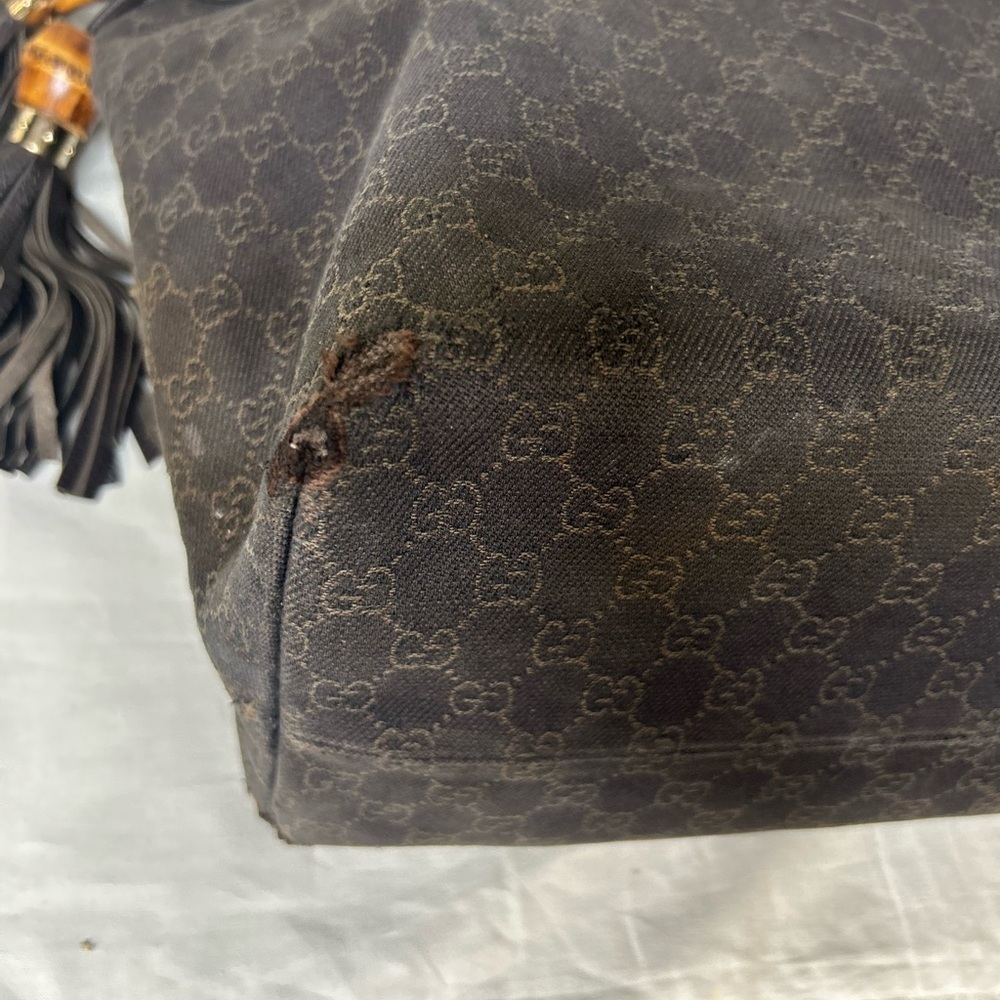 👜 Gucci Bamboo Tassel GG Canvas Tote Bag – Brown  SEE ADDITIONAL LISTING - Picture 12 of 16